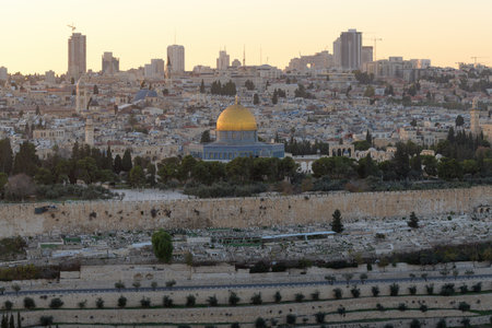 Dome of the Rock on Temple Mount of Old City of Jerusalem, view from Olive mount in Jerusalem. Israelの写真素材