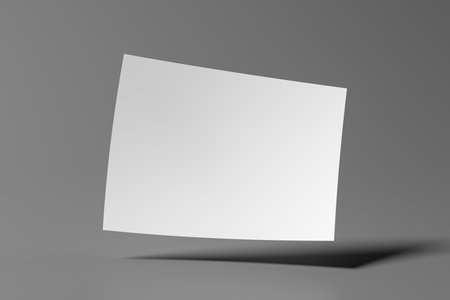 Horizontal A4 flyer paper mockup floating on gray background. 3d illustrationの写真素材