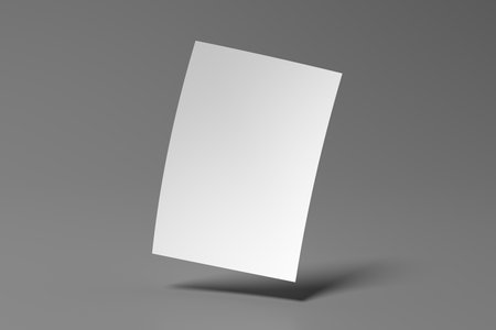 A4 flyer page mockup floating on gray background. 3d illustrationの写真素材