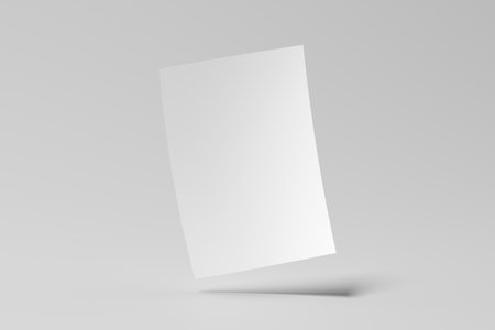 A4 flyer page mockup floating on white background. 3d illustrationの写真素材