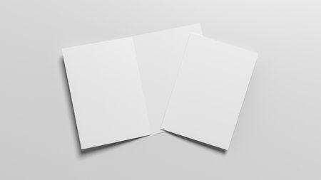 Half-folded flyer A4 booklet mock up on white background. 3d illustrationの写真素材