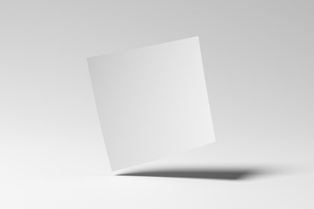 Square flyer paper mockup floating on white background. 3d illustrationの写真素材