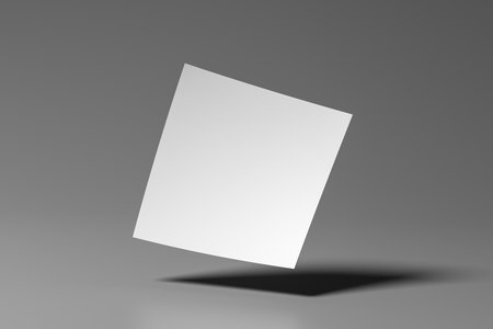 Square flyer paper mockup floating on gray background. 3d illustrationの写真素材
