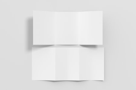Trifold brochure A4 booklet mockup on white background. 3D illustrationの写真素材