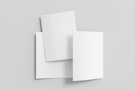Trifold brochure A4 booklet mockup on white background. 3D illustrationの写真素材