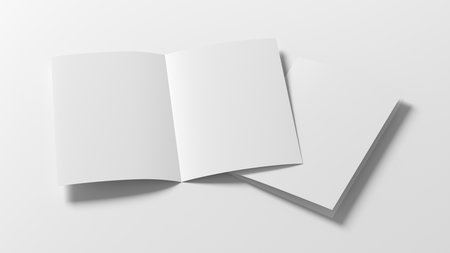 Half-folded flyer A4 booklet mock up on white background. 3d illustrationの写真素材