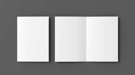 Half-folded flyer A4 booklet mock up on CCC background. 3d illustrationの写真素材