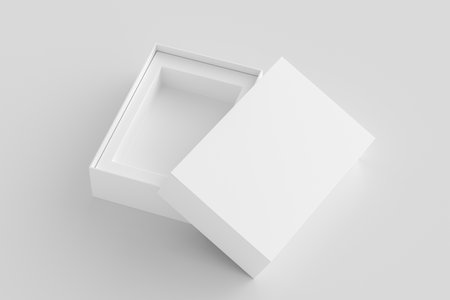 Open box packaging mockup on white background. Template for your design. 3d illustration