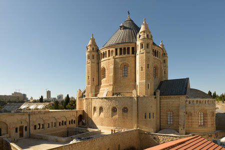 Abbey of Hagia Maria Sion. Abbey of the Dormition of Benedictine Order in Jerusalem, Israelの写真素材