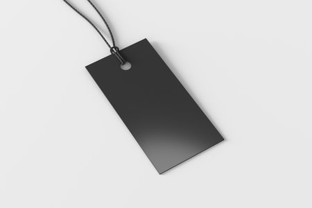 Black rectangular tag mockup on white background. Side view. 3d illustrationの写真素材