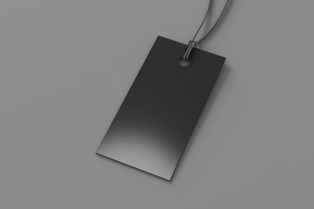Black rectangular tag mockup on gray background. Side view. 3d illustrationの写真素材
