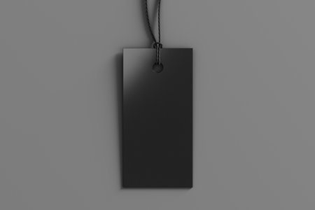 Black rectangular tag mockup on gray background. View directly above. 3d illustrationの写真素材