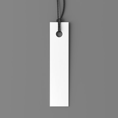 White long tag mockup on gray background. View directly above. 3d illustrationの写真素材