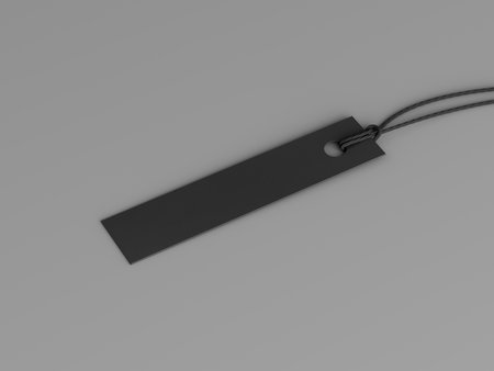 Black long tag mockup on gray background. Side view. 3d illustrationの写真素材