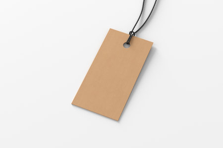 Cardboard rectangular tag mockup on white background. Side view. 3d illustration