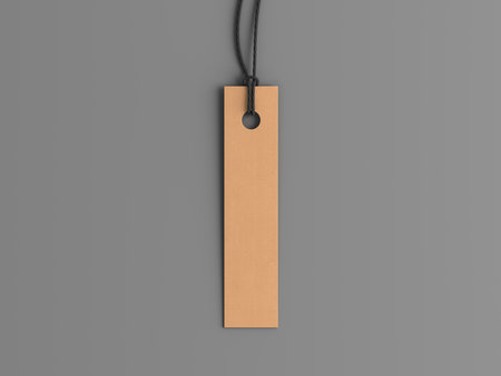 Cardboard long tag mockup on gray background. View directly above. 3d illustrationの写真素材