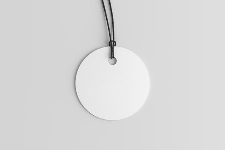 White round tag mockup on white background. View directly above. 3d illustrationの写真素材