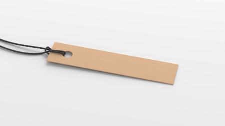 Cardboard long tag mockup on white background. Side view. 3d illustrationの写真素材