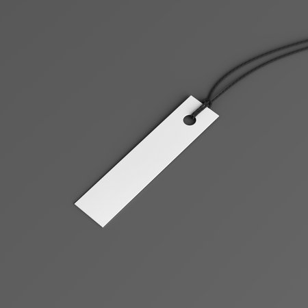White long tag mockup on gray background. Side view. 3d illustrationの写真素材