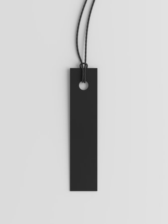 Black long tag mockup on white background. View directly above. 3d illustrationの写真素材