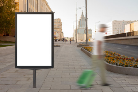 Blank street billboard poster stand on city background. 3d illustration.の写真素材