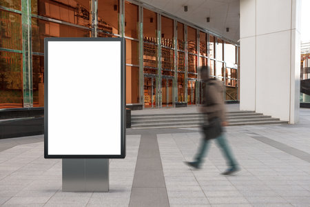 Blank street billboard poster stand mock up in city downtown. 3d illustration.の写真素材