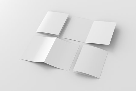 Half-folded flyer vertical A5 booklet mockup on white background. 3d illustrationの写真素材