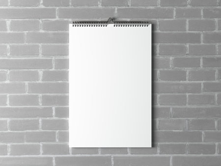 Wall calendar mockup in living room. 3d illustrationの写真素材