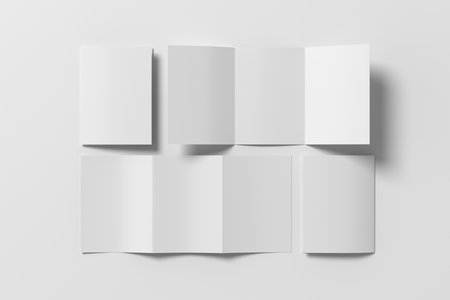 Vertical A5 trifold roll brochure booklet mockup on white background. 3D illustrationの写真素材