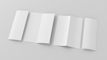 Half-folded flyer vertical booklet mockup on white background. 3d illustrationの写真素材