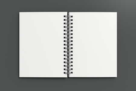 Notebook mockup. Blank notebook with black cover. Spiral notepad on gray background. 3d illustrationの写真素材