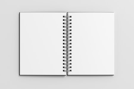 Notebook mockup. Blank notebook with black cover. Spiral notepad on  background. 3d illustrationの写真素材