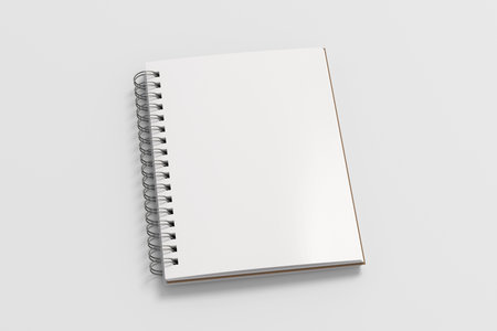 Notebook mockup. Opened blank notebook with craft paper cover. Spiral notepad on white background. 3d illustrationの写真素材