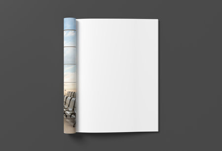 Magazine right-hand page mockup on black background. 3d illustrationの写真素材