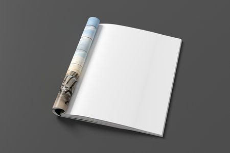Magazine right-hand page mockup on black background. 3d illustrationの写真素材