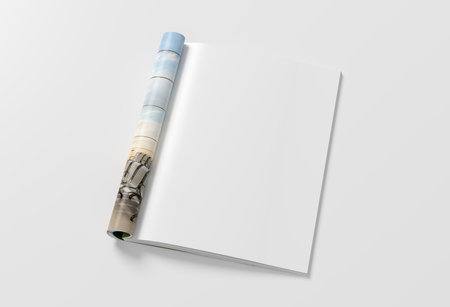 Magazine right-hand page mockup on white background. 3d illustrationの写真素材