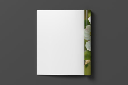 Magazine left-hand page mockup on black background. 3d illustrationの写真素材