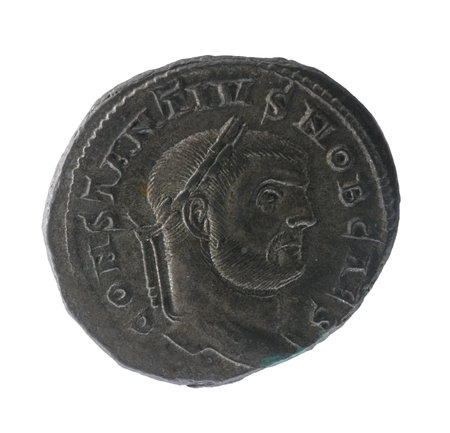 Constantius I or Flavius Valerius Constantius - Roman emperor. Denarius with the profile of the emperorの写真素材