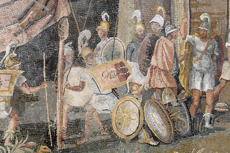 Fragment of Nile mosaic or Palestrina Mosaic. Nilotic landscape from Palestrina, Italyの写真素材