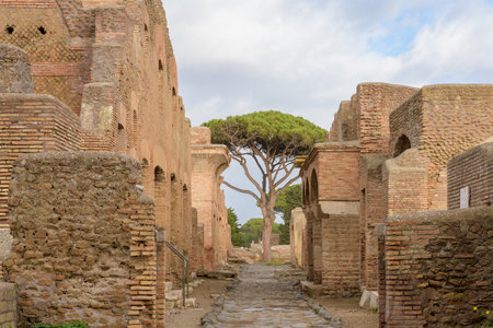 Ostia Antica. Ruins of ancient roman city and port. Rome, Latium, Italyのeditorial素材