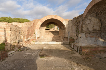 Ostia Antica. Semita dei Cippi. Ruins of ancient roman city and port. Rome, Latium, Italyのeditorial素材