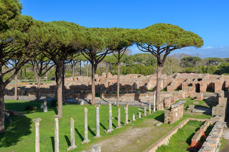 Ostia Antica. Ruins of ancient roman city and port. Rome, Latium, Italyのeditorial素材