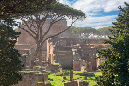 Ostia Antica. Ruins of ancient roman city and port. Rome, Latium, Italyのeditorial素材