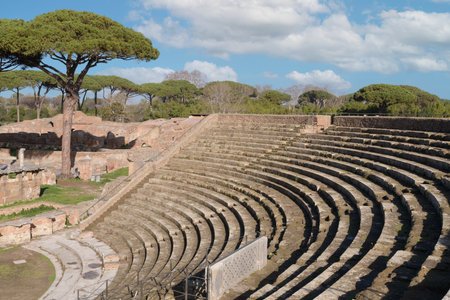 The Ancient Roman theatre in Ostia Antica. Rome, Latium, Italyのeditorial素材