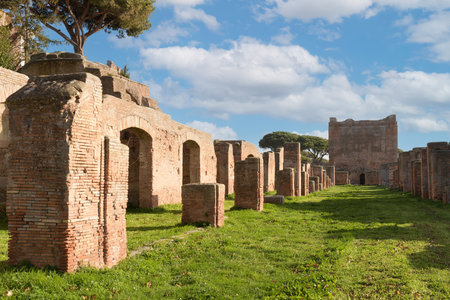 Cardo Maximus in Ostia Antica. Ruins of ancient roman city and port. Rome, Latium, Italyのeditorial素材