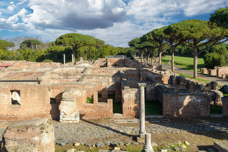 Ostia Antica. Ruins of ancient roman city and port. Rome, Latium, Italyのeditorial素材