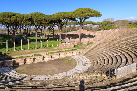 The Ancient Roman theatre in Ostia Antica. Rome, Latium, Italyのeditorial素材