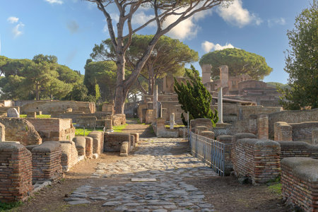 Ostia Antica. Ruins of ancient roman city and port. Rome, Latium, Italyのeditorial素材
