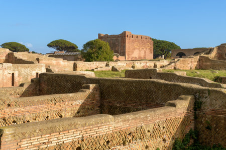 Ostia Antica. Ruins of ancient roman city and port. Rome, Latium, Italyのeditorial素材