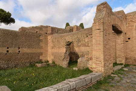 Ostia Antica. Ruins of ancient roman city and port. Rome, Latium, Italyのeditorial素材